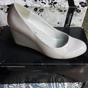 Light Grey Patent Wedge